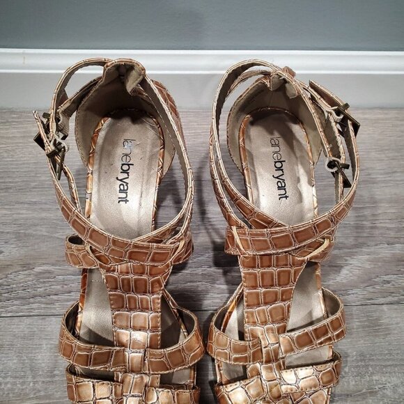 Lane Bryant Women's Brown Faux Reptile Double Strap Heels Shoes Open Toe SZ 9W - Picture 3 of 15